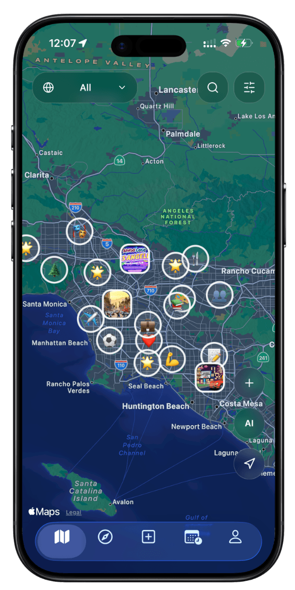 REVO App showing map with activities